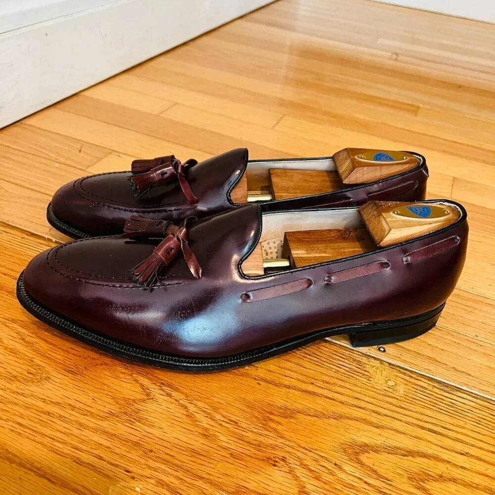 Johnston Murphy Optima Loafer Shoes Mens 12 D Dark Burgundy Tassel Brogue